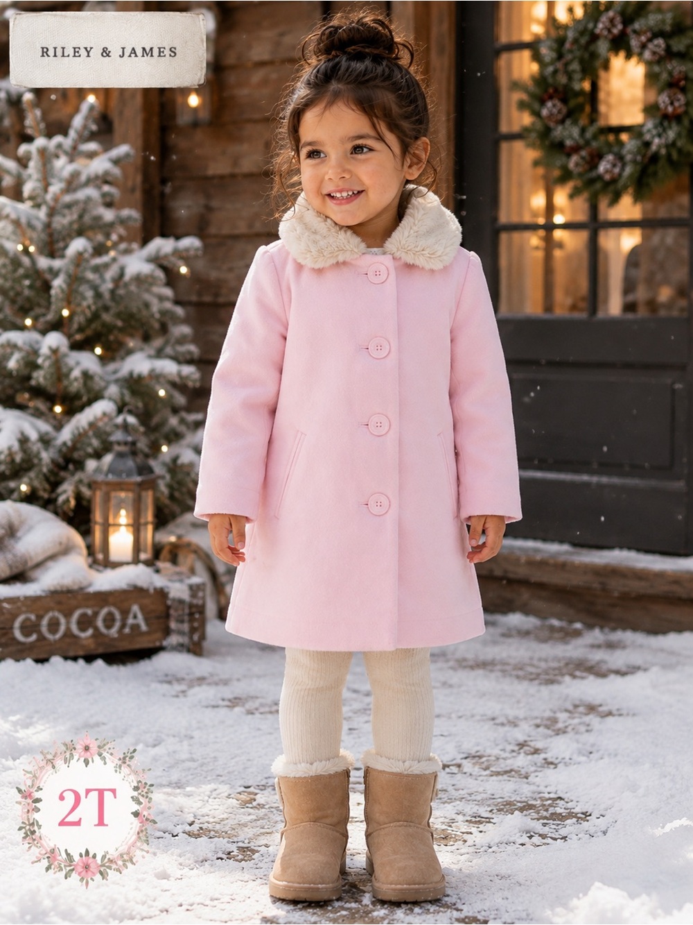 NWT - 2T - RILEY & JAMES - Girls' Pink Winter Coat with Faux Fur Collar